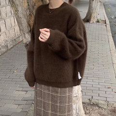 Aiertu datenight fall outfits Women's Pullover Faux Mink Velvet Sweater Autumn and Winter Loose Lazy Style Mohair Sweater Top Winter Thickened aiertu