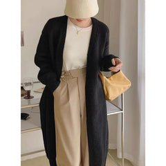 Aiertu black sweater dress outfit Knitted Cardigan Women's Spring and Autumn Simple Lazy Style Loose Mid-Length over-the-Knee Sweater Coat Top aiertu