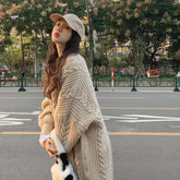 Aiertu datenight fall outfits Retro Lazy Style Twist Sweater Coat for Women Autumn and Winter Loose Thickened Knitted Cardigan Top aiertu