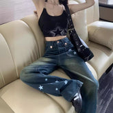 Aiertu shamar Star Straight Jeans American Retro High Waist Slimming Trendy Fashionable Mopping Wide Leg Pants for Women aiertu