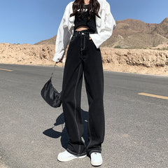 Aiertu casual fall outfits Black Jeans Women's Straight Loose Spring and Autumn Slimming Mop High Waist Wide Leg Pants aiertu