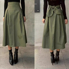 Aiertu fashion outfits Women's Spring Women's Solid Color Skirt A- Line Umbrella Skirt Bow Waist Large Swing Dress aiertu