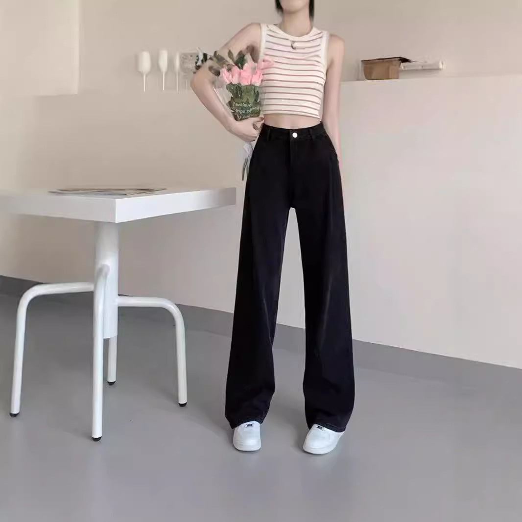 Aiertu joker costume female outfit Retro Draping Wide-Leg Jeans Women's Loose Spring and Autumn High Waist Slimming Denim Mopping Pants Casual aiertu