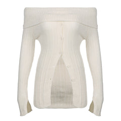 Aiertu simple winter outfits Millennium Hot Girl White Moonlight Split Breasted Flip off-Shoulder Long Sleeve Top Lazy Style Slimming Sweater aiertu