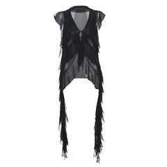 Aiertu concert outfit Style Summer New Women's Sexy Slimming Wavy Mesh Transparent Irregular Vest aiertu