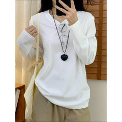 Aiertu black sweater dress outfit Basic Pure Cotton T-shirt Men's and Women's White Bottoming Shirt Autumn Simple Casual Shoulder Long Sleeve Top Inner Wear aiertu