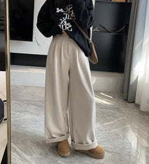 Aiertu fall outfits women Flanging Design Fleece Wide-Leg Pants Autumn and Winter New High Waist Loose Slimming Korean Casual Trousers aiertu