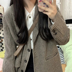 Aiertu leapord halloween outfit Plaid Coat for Women Spring and Autumn Korean Style Retro High-Grade Woolen Suit Woolen Suit aiertu