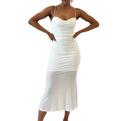 Aiertu combo dress French Style Sexy High Waist Sling Dress Summer Elegant Slim Slimming Long Sleeveless Milk Silk Skirt aiertu