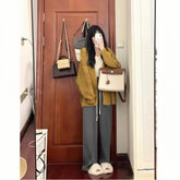Aiertu fall outfits women Autumn and Winter Small Wear Creamy-white Lazy Style Sweater Wide Leg Pants High-Grade Three-Piece Suit aiertu