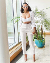 Aiertu Women Sexy Skinny Trousers Fashion Elegant Solid Color High Waist Button Pants For Ladies Casual Harajuku Pant With Belts Aiertu
