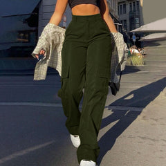 Aiertu outfits Women's Street Fashion Multi-Pocket Workwear Straight Trousers High Waist Slimming Loose Overalls aiertu
