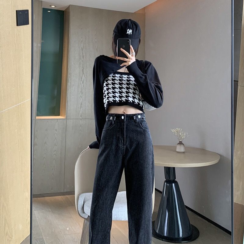 Aiertu casual fall outfits High Waist Wide Leg Jeans for Women Spring and Autumn Slimming Draping Loose Straight Lengthened Mopping Pants aiertu