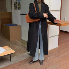 Aiertu leapord halloween outfit Korean Style Shoulder Tight Waist Hand Sewing Double-Sided Wool Coat Long aiertu