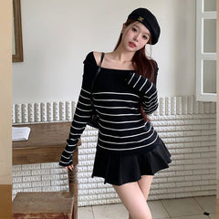 Aiertu long sweater dress outfit Gentle Style off-Shoulder Long Sleeve Sweater Women's Autumn and Winter High Waist Slim Top Fashion aiertu