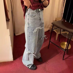Aiertu y2k outfits Spring New Three-Dimensional Bow Worn Washed Loose Straight High Waist Jeans for Women aiertu