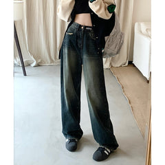 Aiertu dress to impress outfits Spring Small Retro Jeans Women's High Waist Slimming Loose Narrow Straight Wide Leg Long Pants aiertu