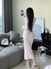 Aiertu simple winter outfits Furry Knitted Suit Square Collar Pullover Short Sweater Top Sheath Dress Bow Two-Piece Set aiertu