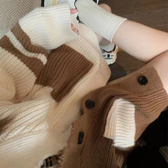 Aiertu cold weather outfits Contrast Color Stitching Knitted Cardigan 2024 Autumn and Winter Korean Style Large Loose Lazy Style Sweater Coat aiertu