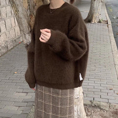 Aiertu datenight fall outfits Women's Pullover Faux Mink Velvet Sweater Autumn and Winter Loose Lazy Style Mohair Sweater Top Winter Thickened aiertu