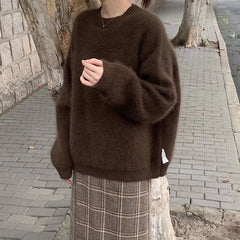 Aiertu datenight fall outfits Women's Pullover Faux Mink Velvet Sweater Autumn and Winter Loose Lazy Style Mohair Sweater Top Winter Thickened aiertu