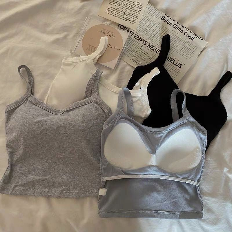 Aiertu Summer Hot Girl Solid Color Casual Simple Tube Top Anti-Exposure with Chest Pad Sling Belly Covering Vest Sleeveless Inner Top aiertu