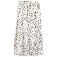 Aiertu midi skirt outfit fall French Retro Chiffon Floral Skirt Black Skirt Women's Spring and Summer Mid-Length Drape Slimming Long Skirt aiertu