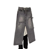 Aiertu y2k outfits Spring New Three-Dimensional Bow Worn Washed Loose Straight High Waist Jeans for Women aiertu