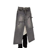 Aiertu y2k outfits Spring New Three-Dimensional Bow Worn Washed Loose Straight High Waist Jeans for Women aiertu