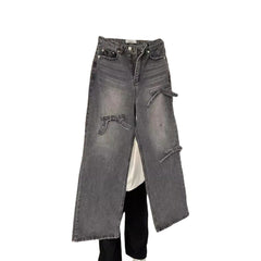 Aiertu y2k outfits Spring New Three-Dimensional Bow Worn Washed Loose Straight High Waist Jeans for Women aiertu