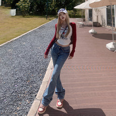 Aiertu y2k outfits Autumn and Winter American Retro Hot Girl Low Waist Flared Pants Simple Slim Slimming Stretch Jeans aiertu