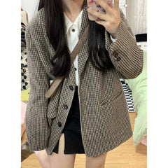 Aiertu leapord halloween outfit Plaid Coat for Women Spring and Autumn Korean Style Retro High-Grade Woolen Suit Woolen Suit aiertu