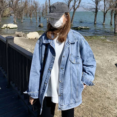 Aiertu joker costume female outfit Spring and Autumn Black Denim Jacket Top Women's Autumn Trendy Loose Korean Style Hong Kong Style Casual Fried Street Jacket aiertu