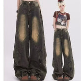 Aiertu shamar High Street Retro Distressed Jeans Men and Women Spring Loose Casual Straight Wide Leg aiertu