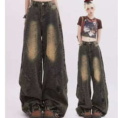Aiertu shamar High Street Retro Distressed Jeans Men and Women Spring Loose Casual Straight Wide Leg aiertu