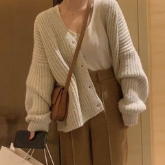 Aiertu fall outfits women Fashionable Lazy Style Ingot Needle Thick Line Sweater Cardigan Women's Autumn Lantern Sleeve Loose Knitted Coat aiertu