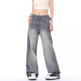 Aiertu y2k outfits Retro Niche Belt Jeans Women's American Retro Loose Fashion Straight Washed Jeans aiertu