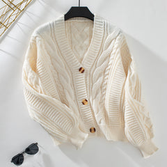 Aiertu y2k outfits Retro Solid Color Twisted Knitted Cardigan Women's Autumn and Winter Loose Button Cardigan Sweater Coat aiertu