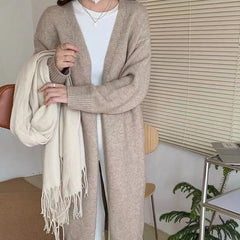 Aiertu black sweater dress outfit Knitted Cardigan Women's Spring and Autumn Simple Lazy Style Loose Mid-Length over-the-Knee Sweater Coat Top aiertu