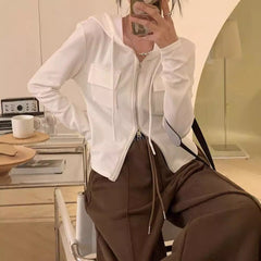 Aiertu guys clothing styles Spring and Autumn Slim-Fit Slimming Zipper Long-Sleeved T-shirt Korean Style Short Cardigan Jacket Women's Top Short aiertu
