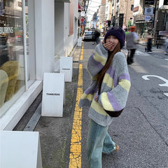Aiertu casual fall outfits Color Matching Striped Sweater Coat Early Autumn Loose Soft Glutinous Lazy Knitted Cardigan for Women aiertu