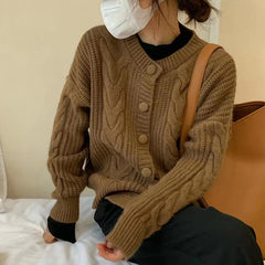 Aiertu datenight fall outfits Korean Style Simple Artistic Thickened Twist Knitted Cardigan Early Autumn Korean Style Soft Milk Style Loose Sweater Coat Fashion aiertu