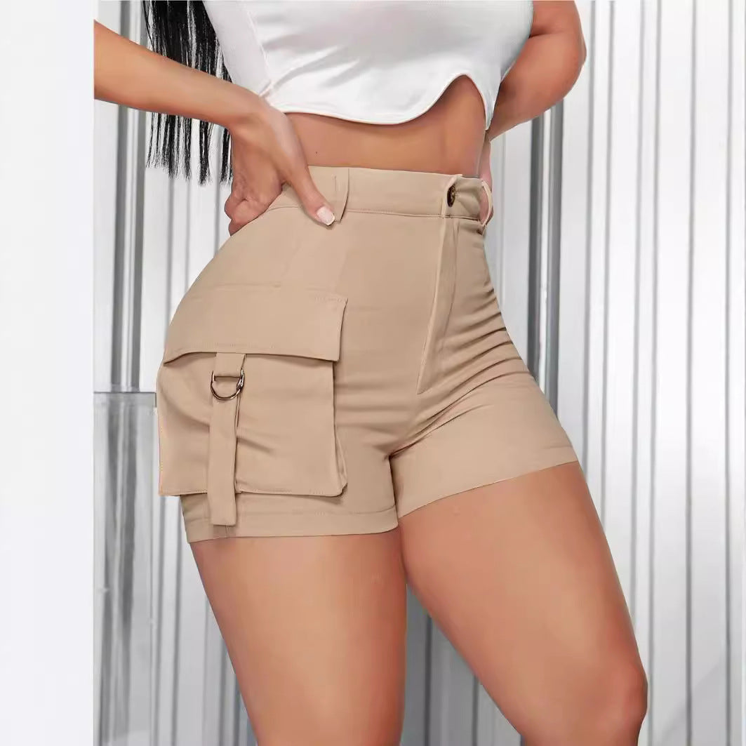 Aiertu joker costume female outfit Summer Women's Casual Tight High Waist Side Pocket Flip Pocket Shorts aiertu