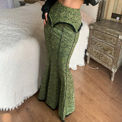 Aiertu fashion outfits Ancient Early Wizard of Oz Printed Lace Stitching Fishtail Skirt Retro Niche Reverse Car Skirt High Waist Sheath Dress aiertu