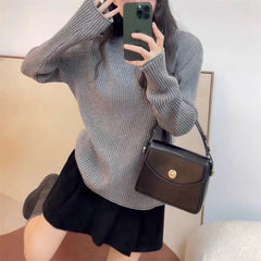 Aiertu cold weather outfits Women's Half Turtleneck Bottoming Shirt Autumn and Winter Inner Wear Lazy Style Sweater High-Grade Soft Glutinous Loose Knitted Top aiertu