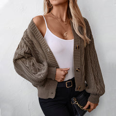 Aiertu y2k outfits Retro Solid Color Twisted Knitted Cardigan Women's Autumn and Winter Loose Button Cardigan Sweater Coat aiertu