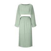 Aiertu outfit ideas Summer New Cotton and Linen round Neck Top + Split Skirt aiertu