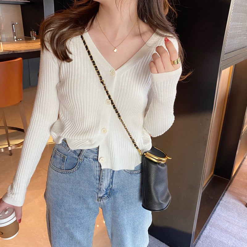 Aiertu datenight fall outfits V-neck Knitted Cardigan Women's Spring and Summer Top Sweater Short Slim Sweater Small Coat aiertu