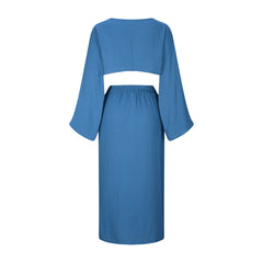 Aiertu outfit ideas Summer New Cotton and Linen round Neck Top + Split Skirt aiertu