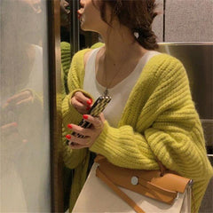 Aiertu fall outfits women Gentle Pink V-neck Sweater Cardigan Women's Loose Sweet Knitted Lazy Style Coat aiertu
